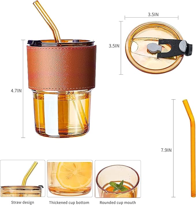 Glass Coffee Sipper with Lid and Glass Straw 400ML