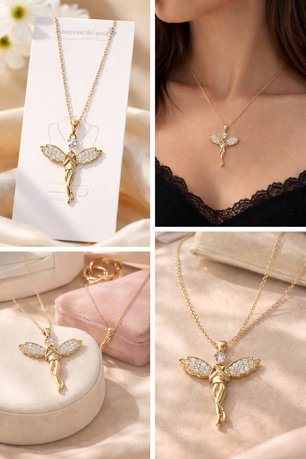 Anti-Tarnish Fairy Pendant Necklace for Women Angel Pendant