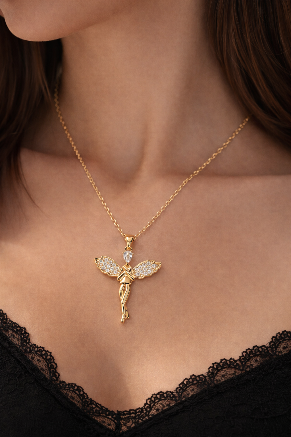 Anti-Tarnish Fairy Pendant Necklace for Women Angel Pendant