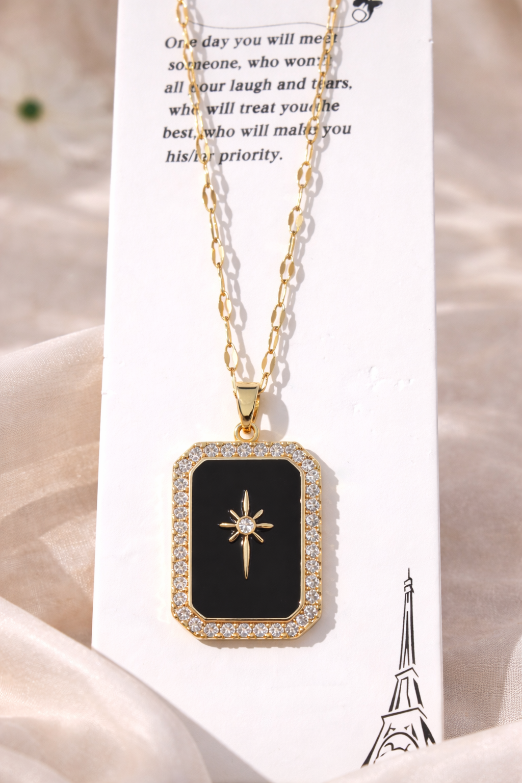 Elegant Black Stone Star Pendant Necklace for Men and Women