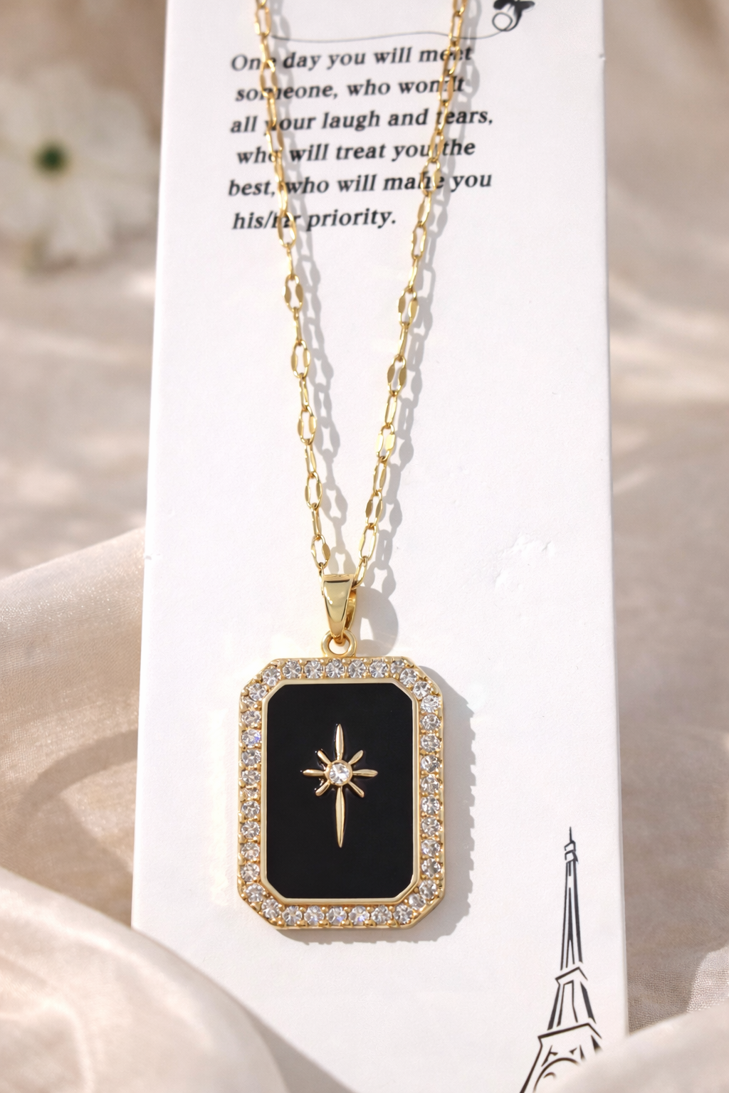 Elegant Black Stone Star Pendant Necklace for Men and Women