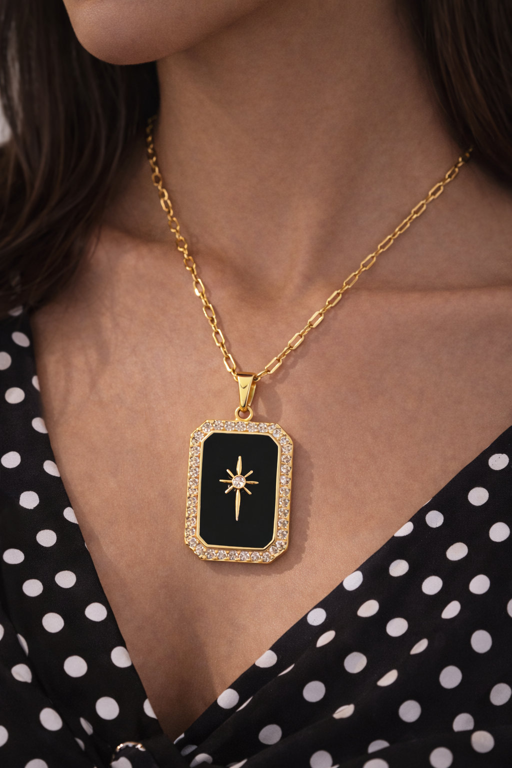 Elegant Black Stone Star Pendant Necklace for Men and Women