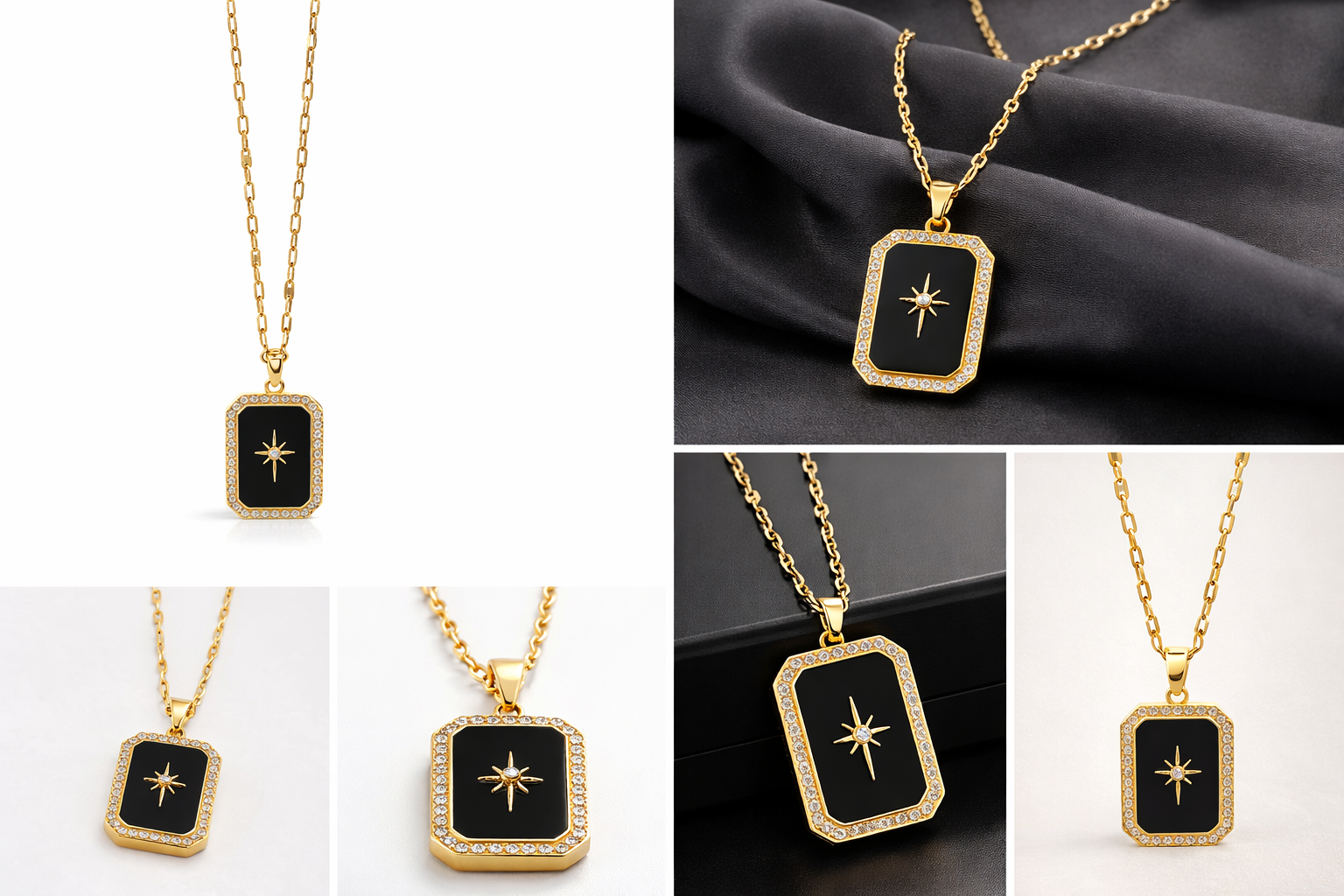 Elegant Black Stone Star Pendant Necklace for Men and Women