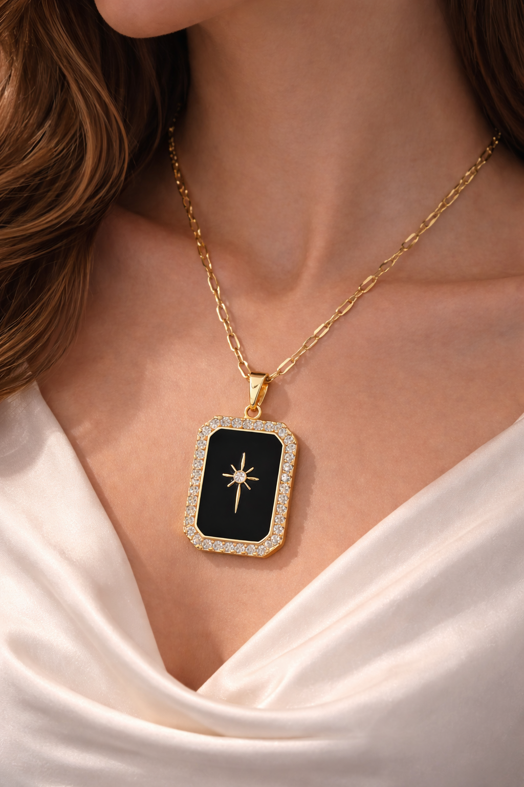 Elegant Black Stone Star Pendant Necklace for Men and Women