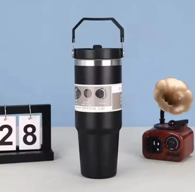 Portable Straw Insulated Tumbler With Handle - 900ml