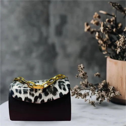 Women’s Leopard Print Sling Bag with Gold Chain Strap